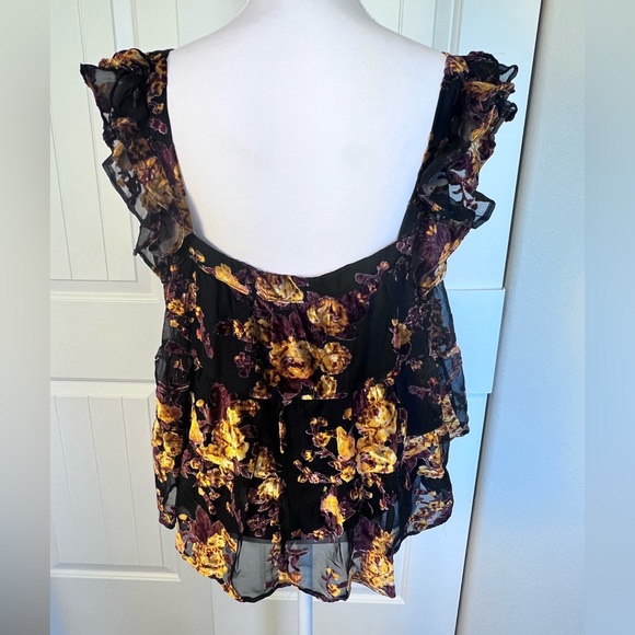 Velvet Burnout Babydoll Top Flutter Ruffle Sleeve Lined Tank Whimsigoth Sz Large - Picture 4 of 9